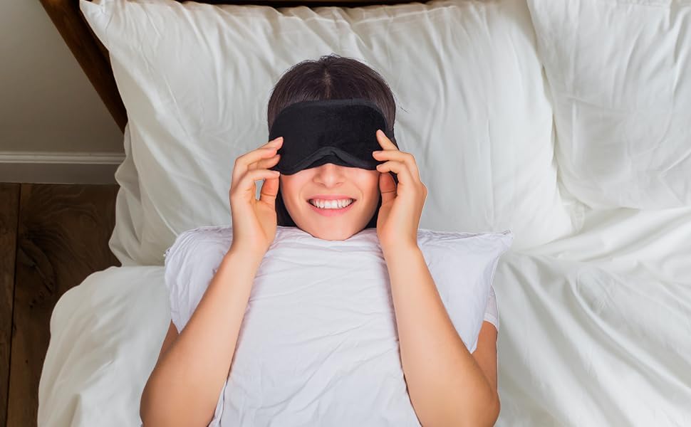 Black fabric sleep mask with funny serving c design for comfortable restful sleep and light blocking