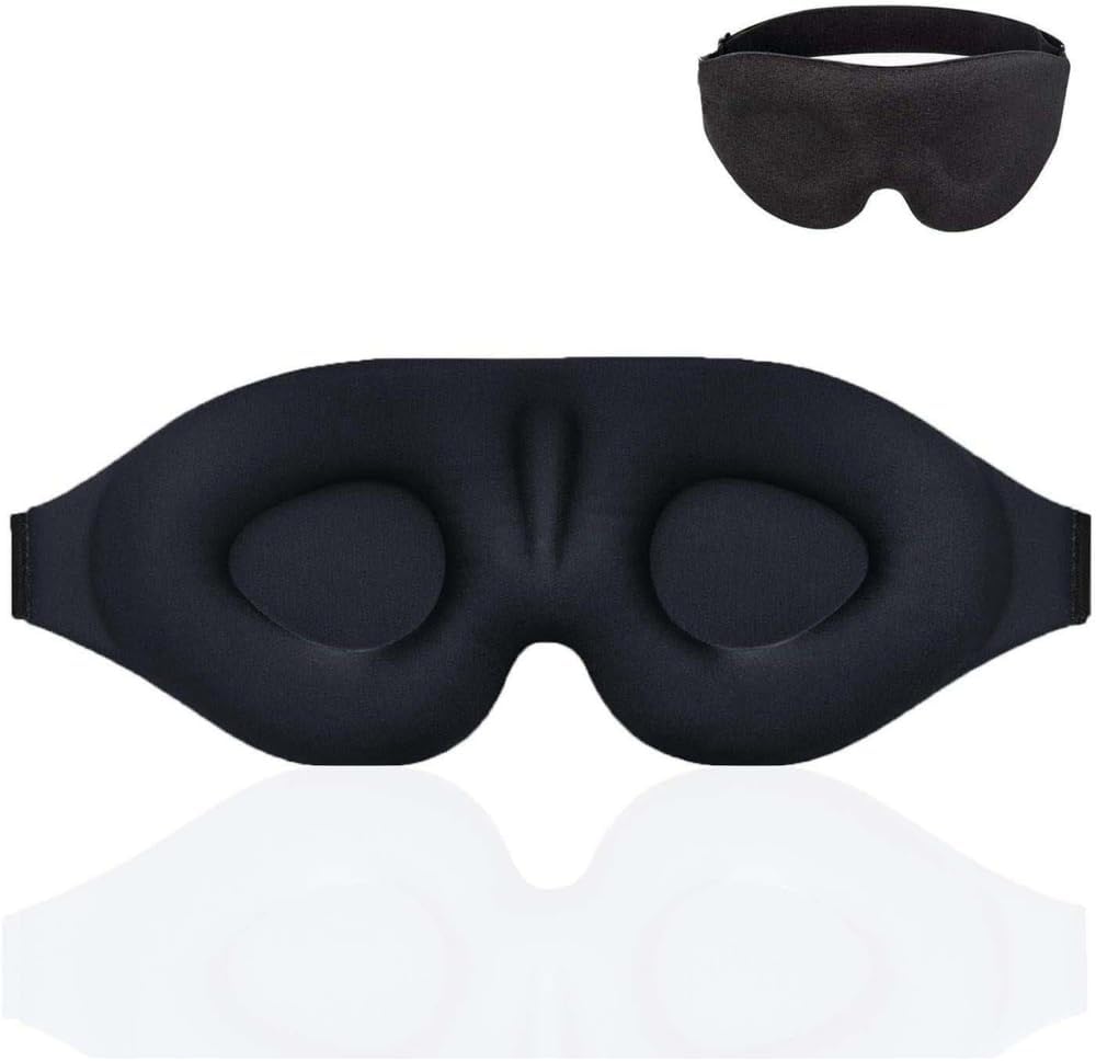 Black silicone funny sleep mask with contoured eye openings and adjustable headband for comfortable rest