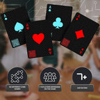 52x playing cards with black carbon fiber texture and vibrant red and blue suit symbols on the front side