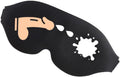 Black sleep mask with peach cartoon penis spraying liquid onto white splatter for funny bedtime use